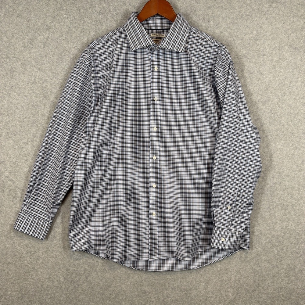 Jos. A. Bank 1905 Slim Fit Stretch Non Iron Blue Check Dress Shirt 17.5-34